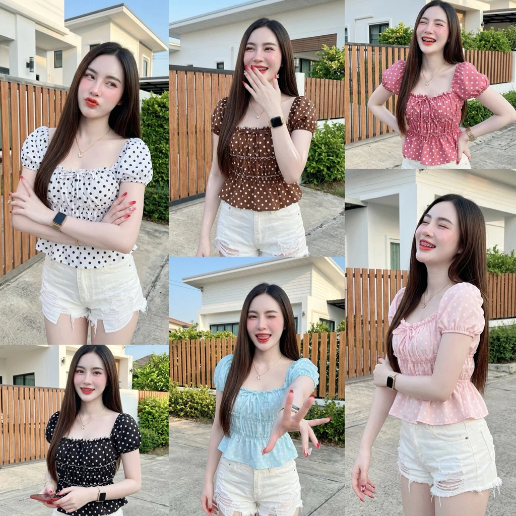 เสื้อสม็อคตุ๊กตาพิมพ์ลายโพกาดอท น่ารักมาก ผ้าไหมอิตาลีเนื้อนิ่ม ใส่สบาย ไม่ร้อน