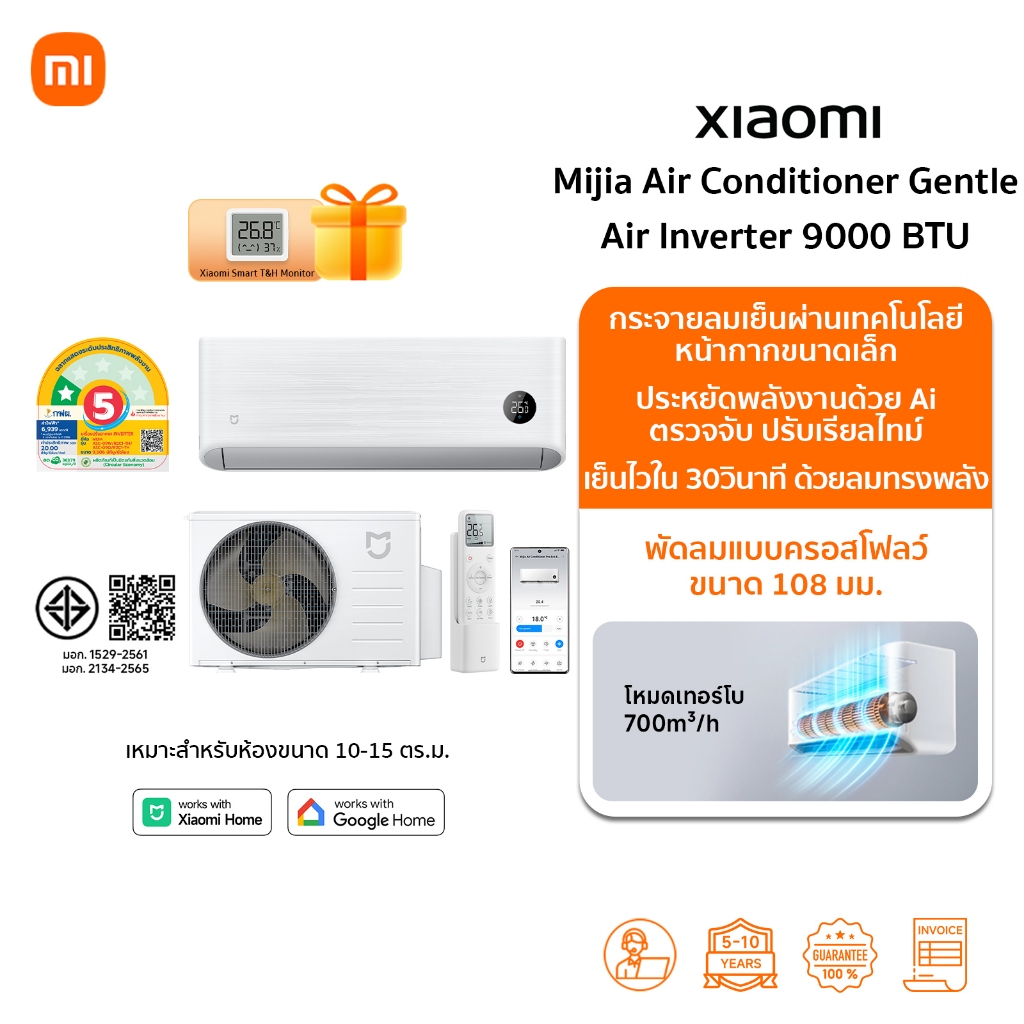 🆕 Xiaomi Mijia แอร์ Air Conditioner GentleAir EGAT ขนาด 9K-22.8K BTU ประหยัดไฟเบอร์ 5 ระดับ 1 ดาว โห