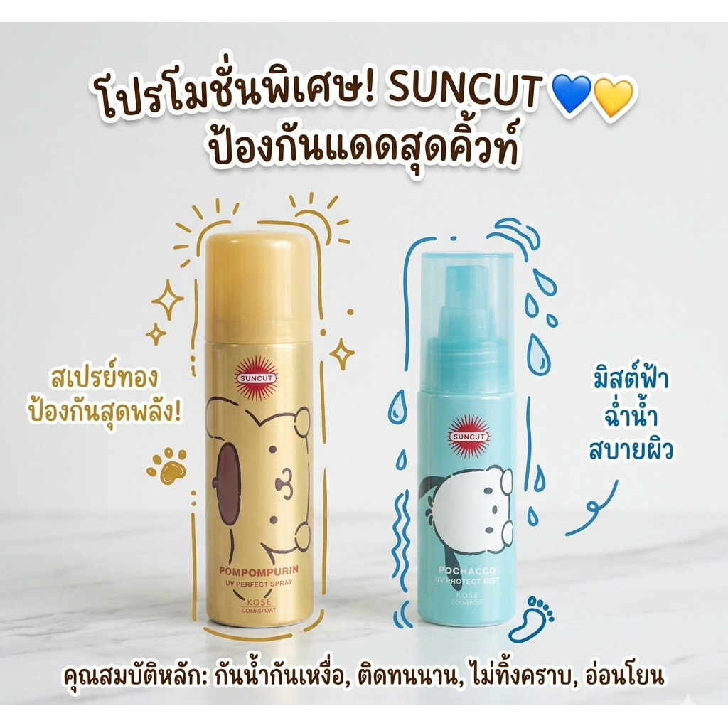 พร้อมส่งในไทย กันแดด KOSE SUNCUT ลายการ์ตูนน่ารักสุด Limited