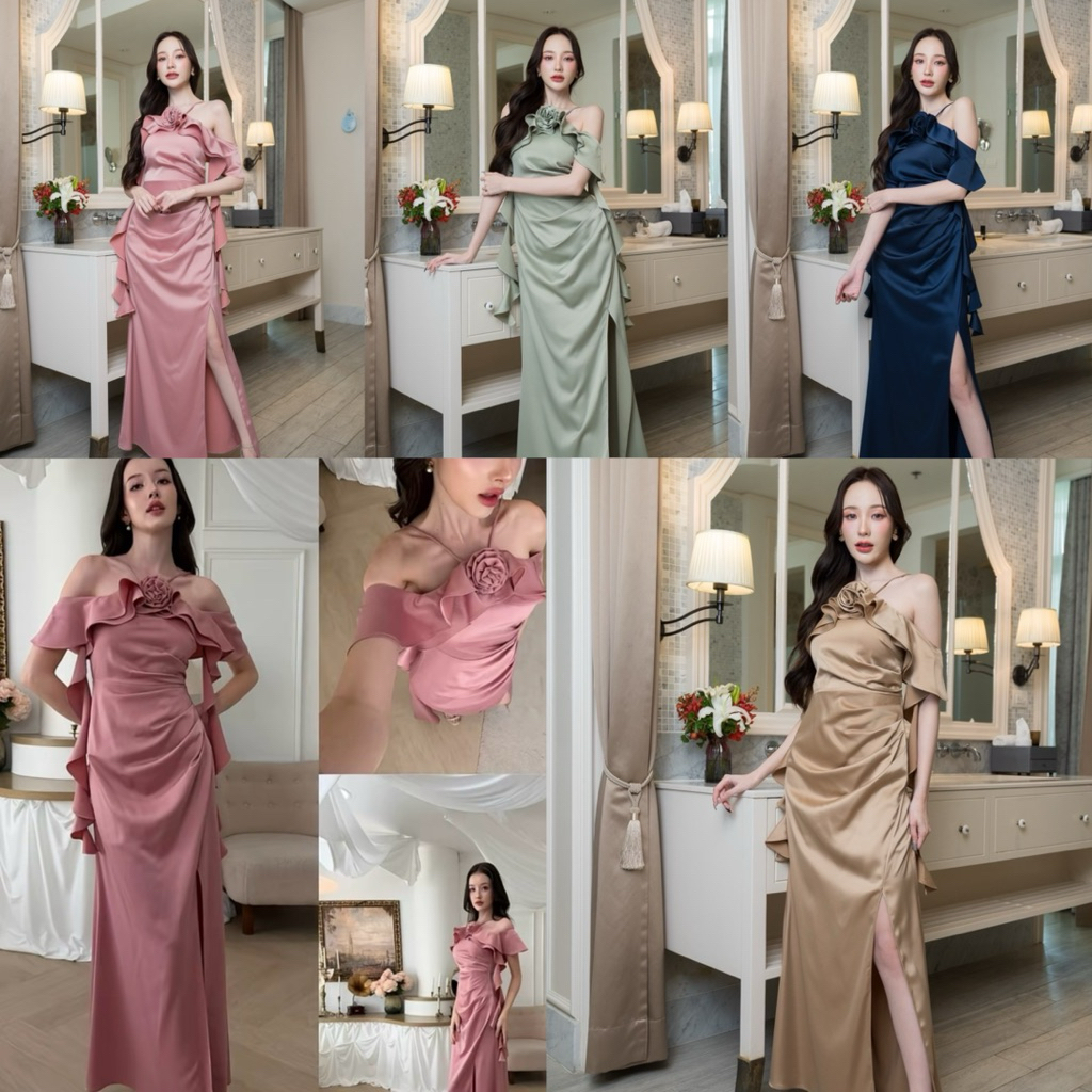 ชุดเพื่อนเจ้าสาว ชุดไปงานแต่ง มีสีน้ำตาลไหม้ด้วยค่า dress.celeb D398 s-3xl