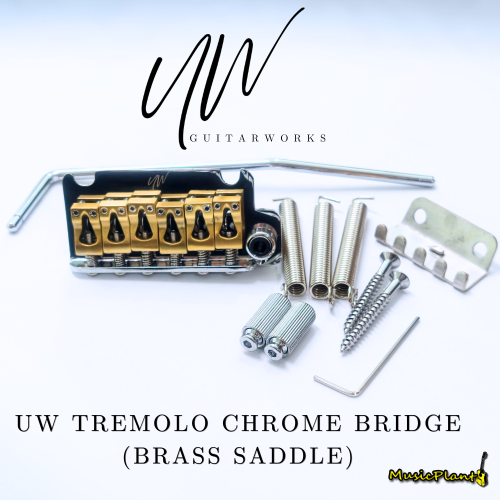 UW Tremolo Chrome Bridge (Brass Saddle) บริดจ์ 2 เสา Saddle เป็นทองเหลือง Brass