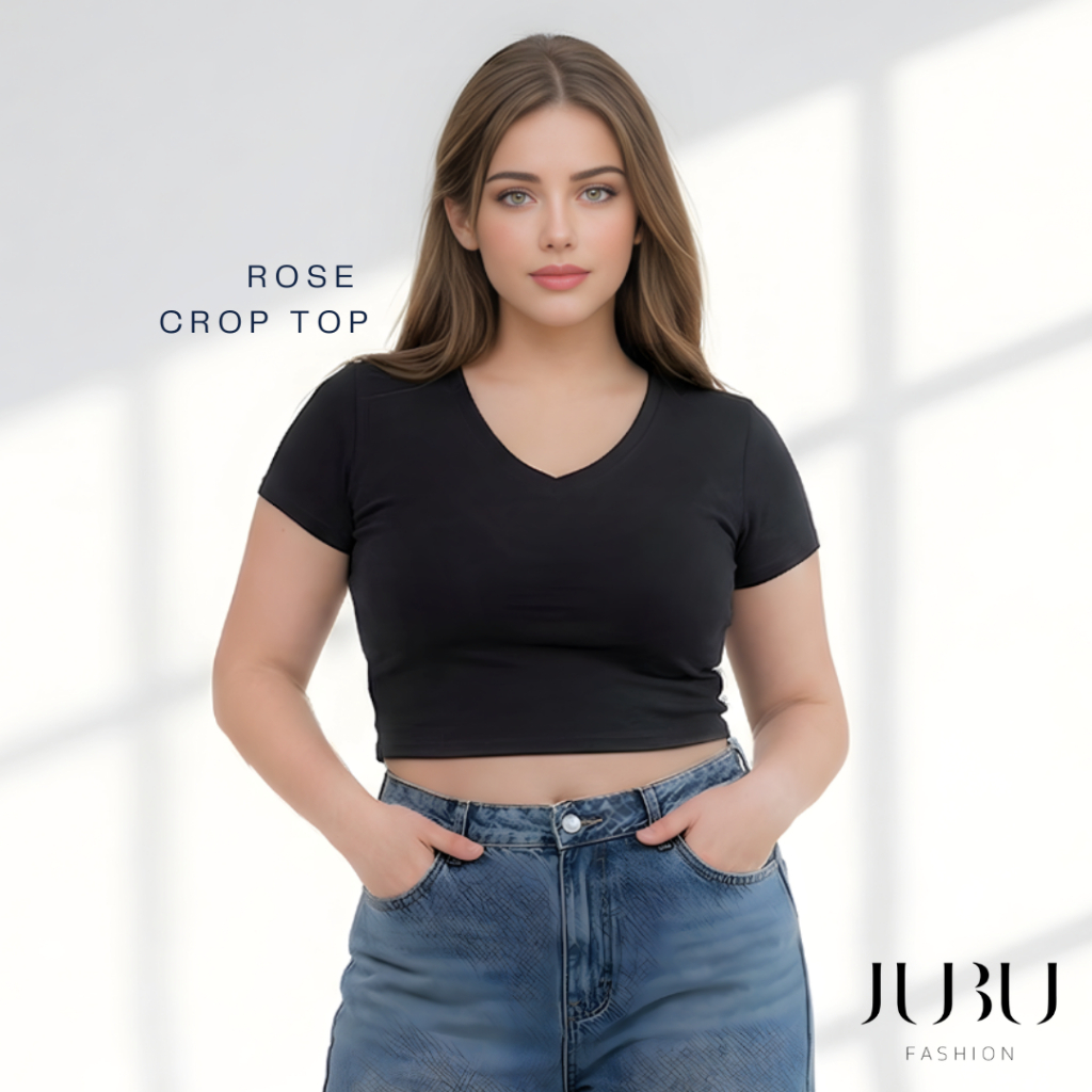JUBUFASHION เสื้อครอปสาวอวบ เสื้อยืดคอวี ไซส์ใหญ่ อก 34-46 นิ้ว ผ้ายูนิโคล ส่งด่วน#576