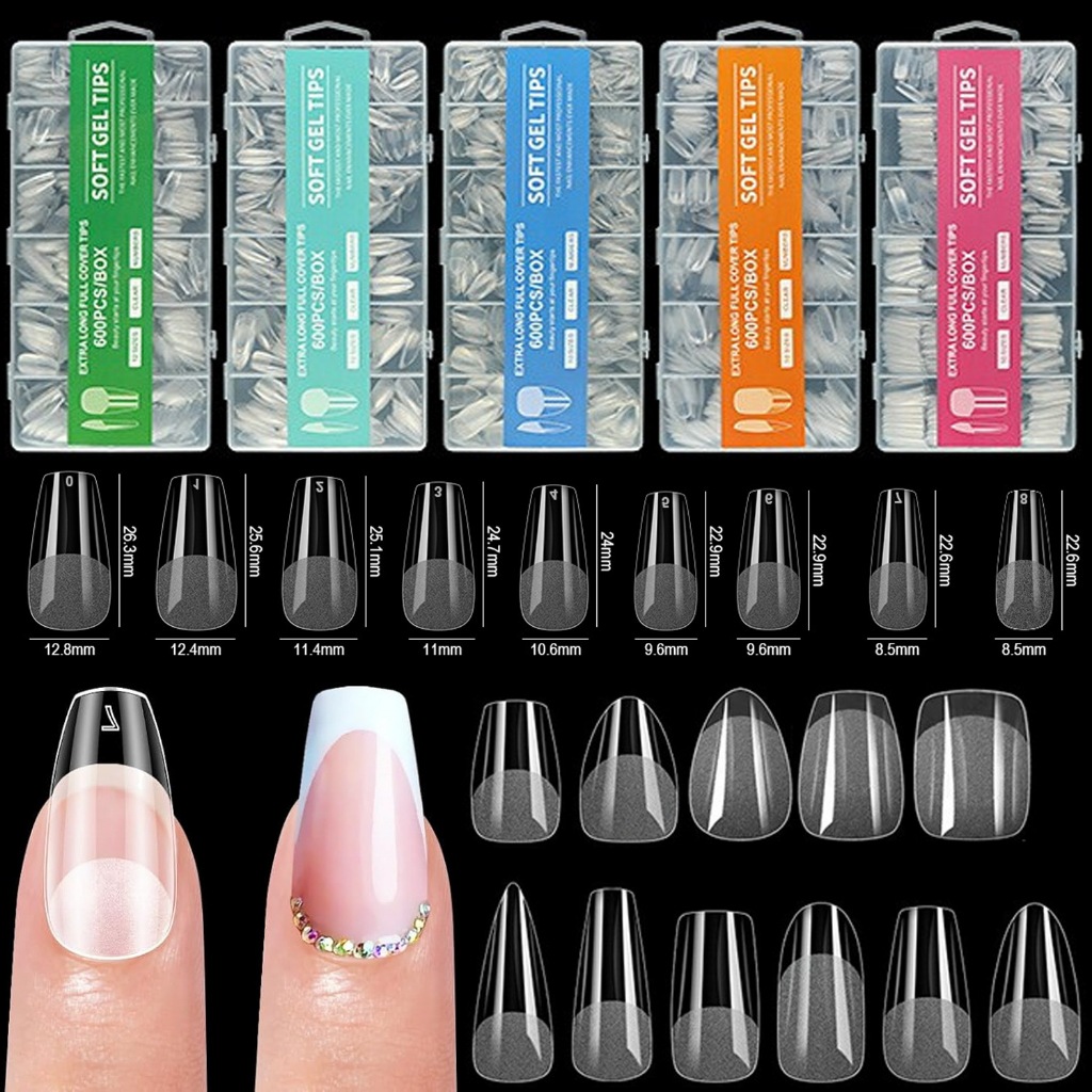 600 ชิ้น / กล่อง pvc เล็บปลอม ต่อเล็บ เล็บปลอม 12 ขนาด แข็งแรงทนทาน เหมาะกับผิวทุกสี ติดง่าย บางเฉียบไร้รอย