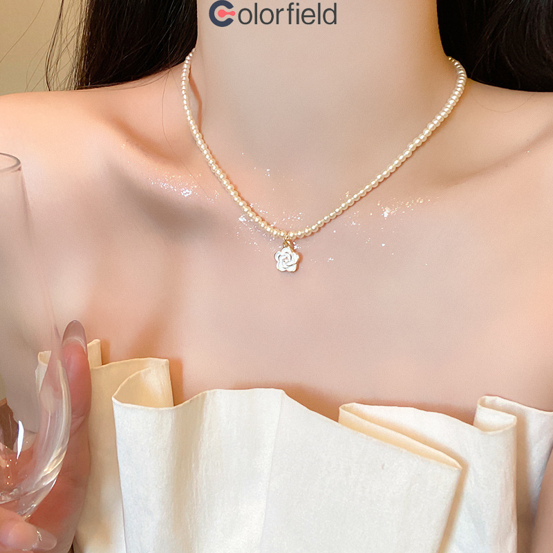 Colorfield สร้อยคอ ประดับไข่มุกดอกคามิเลีย เกาหลี ละเอียดอ่อนจี้ ปรับได้ สำหรับผู้หญิง แฟชั่น เครื่องประดับ 2026ใหม่-COD