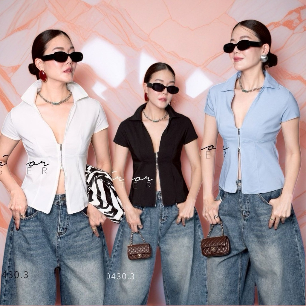 MirrorsisteR 60430.3 เสื้อทรงสลิมฟิตดีไซน์เชิ้ตซิปหน้าแบบ Two-way