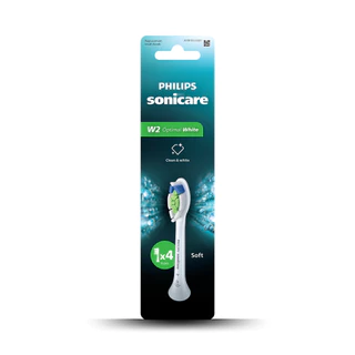 Philips Sonicare ฟิลิปส์ หัวแปรงสีฟันไฟฟ้า W2 Optimal White, หัวแปรง Soft, แพ็ค 4 (ด้ามสีขาว) รุ่น HX6064/14