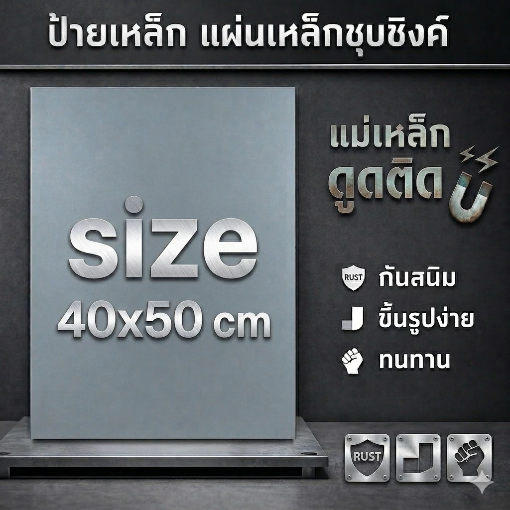ป้ายเหล็ก DIY แผ่นเหล็กที่แม่เหล็กดูดติดได้ ขนาด 40x50 cm หนา 0.8/1.0/0.5-0.6 mm