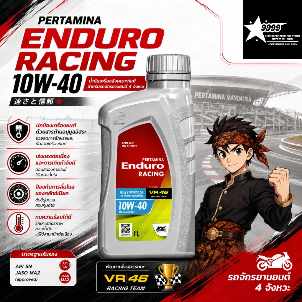 *ยกลัง 6 ขวด*น้ำมันเครื่อง ENDURO เอ็นดูโร่ 4T RACING 10W40 สังเคราะห์ (กลิ่นหอม) 0.8 ลิตร / 1 ลิตร