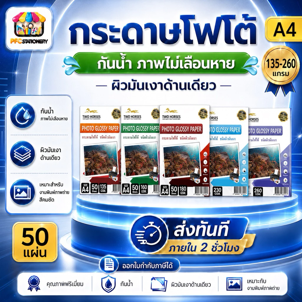 [ส่งทันที] กระดาษโฟโต้ ผิวมันเงา สำหรับเครื่องปริ้นอิงค์เจ็ท ปริ้นรูป ใบปลิว 135g-260g มัน1ด้าน