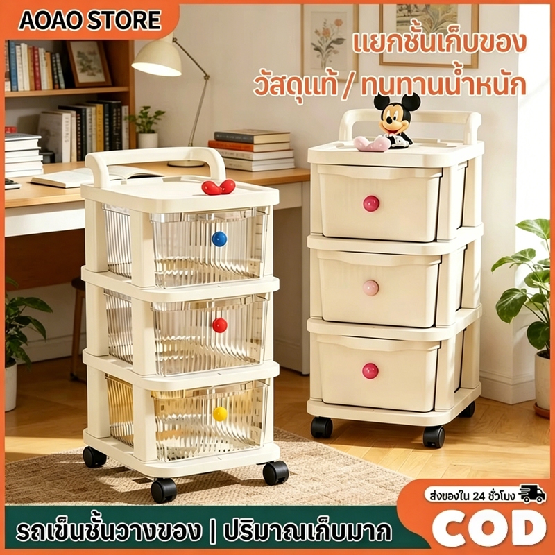 รถเข็นเก็บของอเนกประสงค์ 2-5 ชั้น ชั้นวางของมีล้อเลื่อน พลาสติกหนาแข็งแรง รถเข็นเตรียมคลอด ชั้นวางของใช้เด็ก/ในครัว ประห