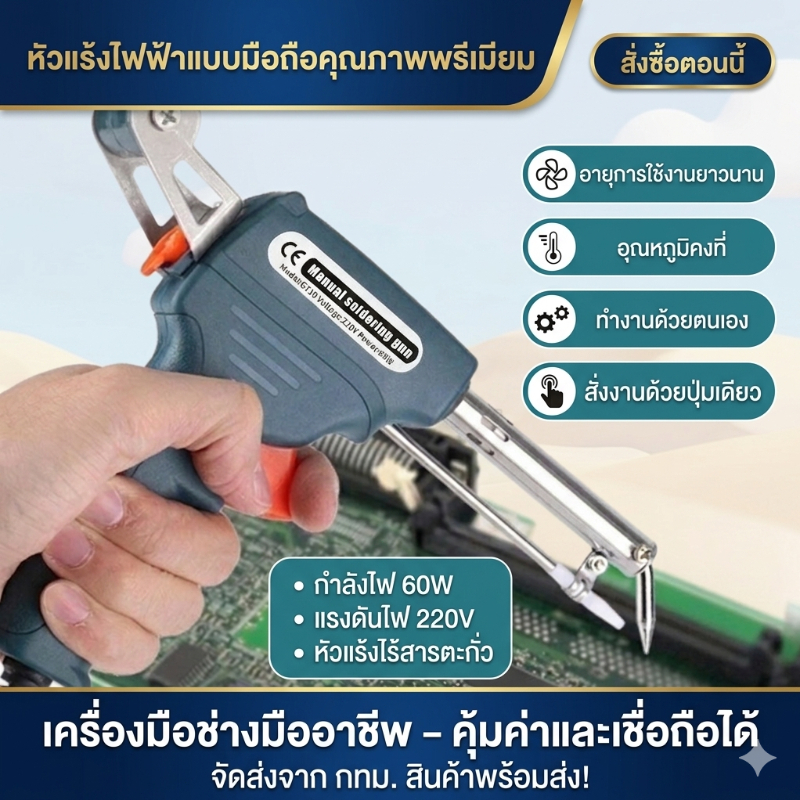 ปืนบัดกรี หัวแร้งบัดกรี 60W หัวแร้งปืน 220V ปั๊มบัดกรี อุปกรณ์บัดกรีป้อนตะกั่วอัตโนมัติ ปืนหัวแร้ง หัวแร้งบัดกรีไฟฟ้า
