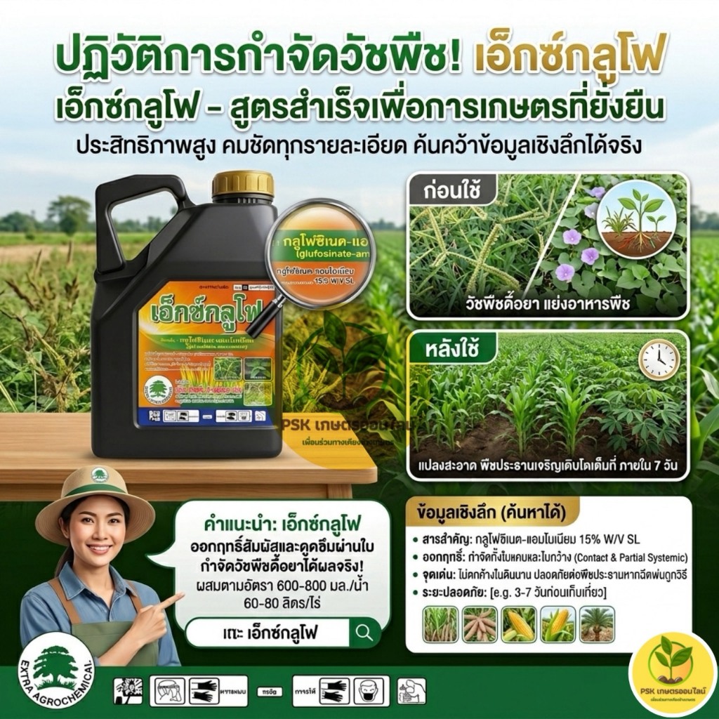 4 ลิตร เอ็กซ์กลูโฟ ยาฆ่าหญ้า พรีเมี่ยมแกลอนดำ