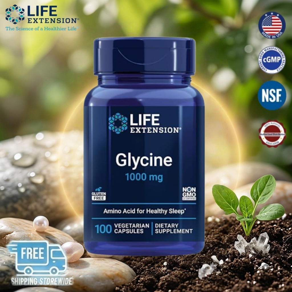 Life Extension Glycine 1000mg ส่งเสริมการนอนคุณภาพสุขภาพ ช่วยนอนหลับ ลดนอนไม่หลับ หลับสนิท กรดอะมิโน มังสวิรัติ Non-GMO