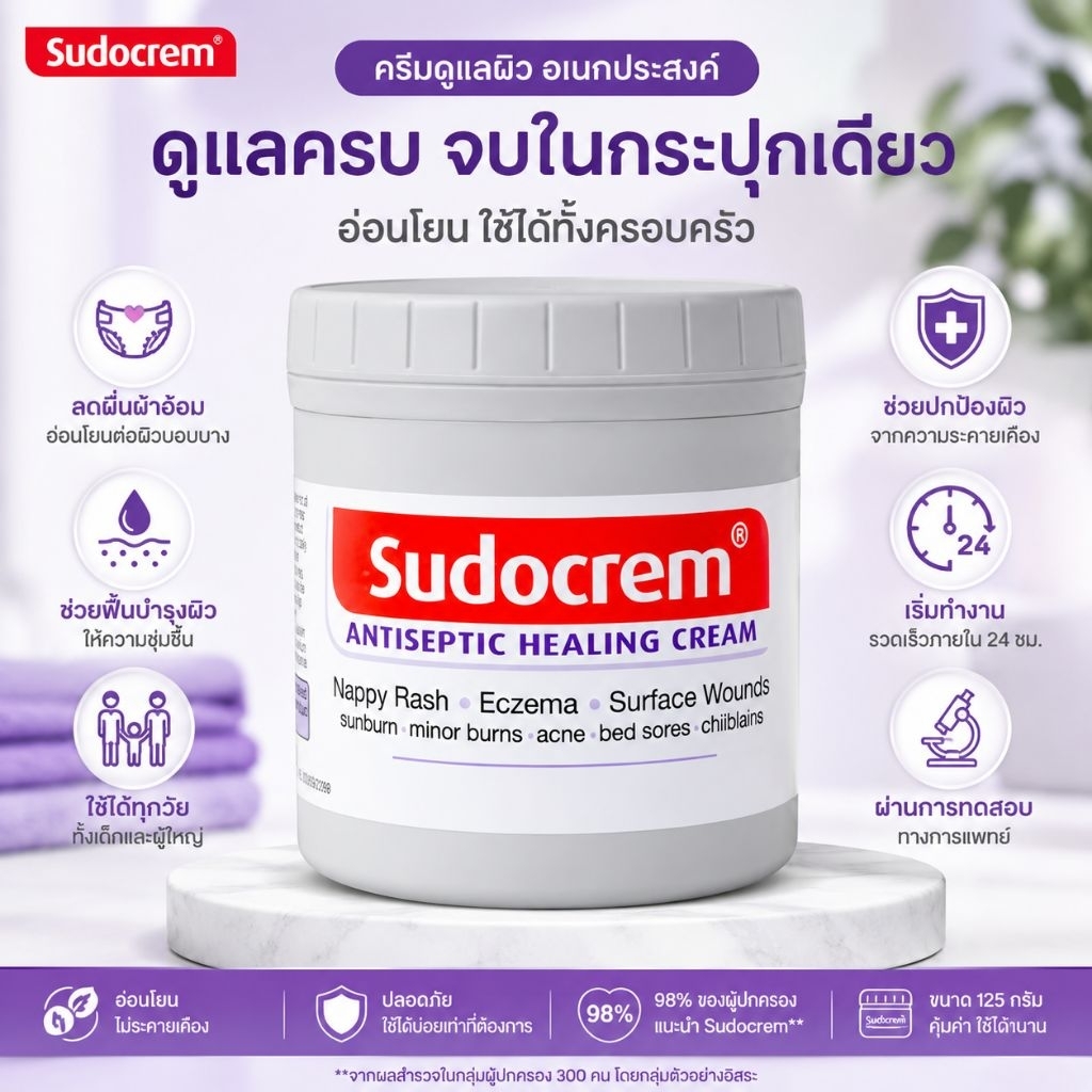 Sudocrem 125g. ซูโด ครีม ทาผื่นผ้าอ้อม ของแท้ 100%