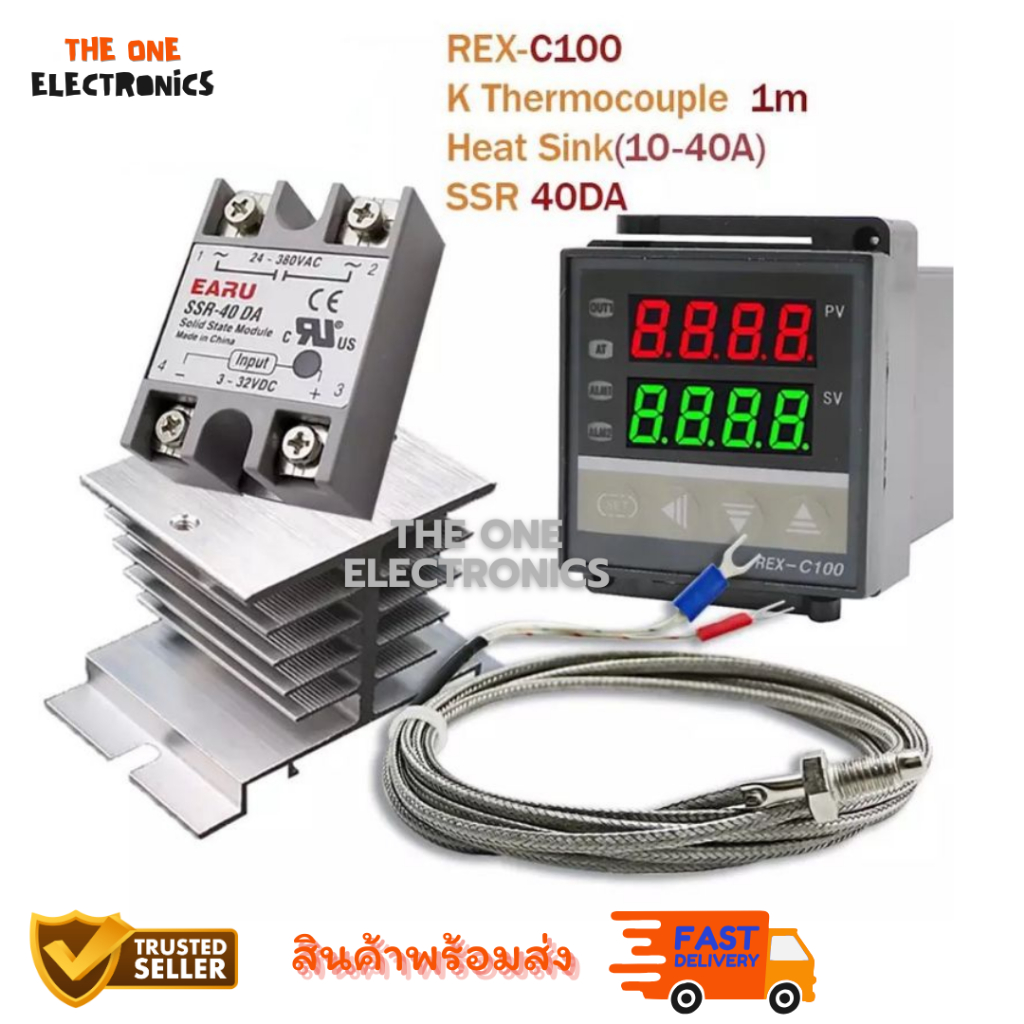 ได้ทั้งชุด REX-C100 Digital PID Temperature Controller Thermostat SSR เอาต์พุต +ssr40A SSR รีเลย์ + K Thermocouple Probe