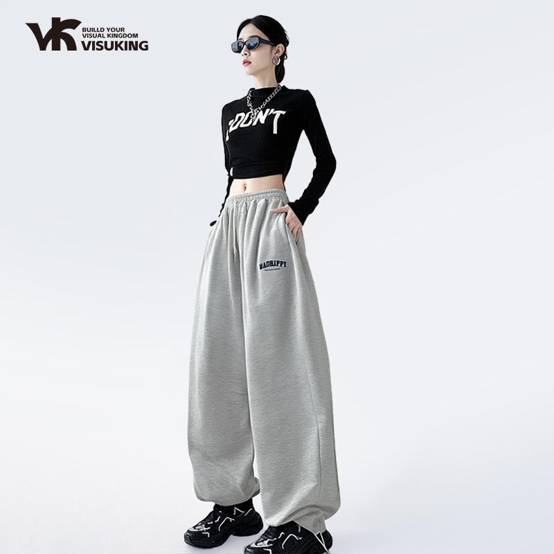 VISUKING กางเกงทรงตรงทรงหลวม เอวสูง ใส่สบาย เหมาะสำหรับโอกาสพักผ่อนในที่ทำงาน สไตล์ผ่อนคลาย