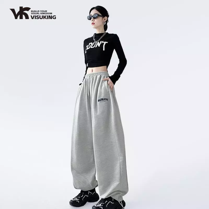 VISUKING กางเกงทรงตรงทรงหลวม เอวสูง ใส่สบาย เหมาะสำหรับโอกาสพักผ่อนในที่ทำงาน สไตล์ผ่อนคลาย