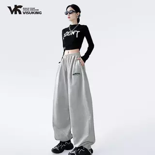 VISUKING กางเกงทรงตรงทรงหลวม เอวสูง ใส่สบาย เหมาะสำหรับโอกาสพักผ่อนในที่ทำงาน สไตล์ผ่อนคลาย