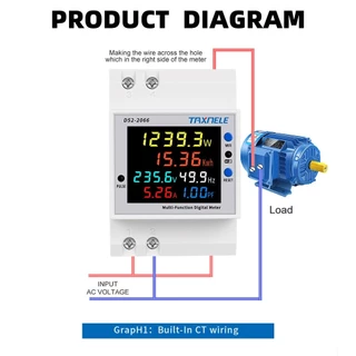 6in1 เครื่องวัดพลังงานไฟฟ้า หน้าจอสี 2P AC 220V 63A อเนกประสงค์ APP ควบคุม D52-2066