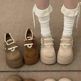 Hellomyshoes G33 รองเท้าแฟชั่นเกาหลี สุดน่ารัก ทนทาน แข็งแรง หนังนิ่ม ผ้ากำมะหยี่ มินิมอล พร้อมส่งจากไทย เสริมสูง 6 CM.