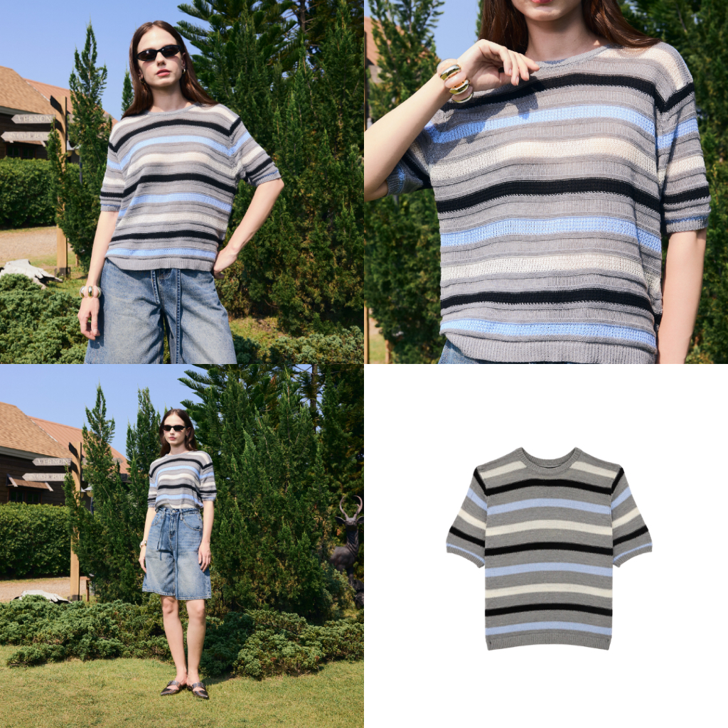 EVERYDAY - Cookies & Cream Knit Top เสื้อยืดผ้าทอลายทาง