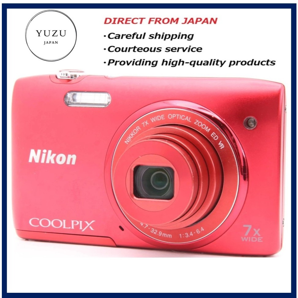Pre-owned Product Nikon COOLPIX S3500 20.1MP Digital Camera Red, 7x Optical Zoom NIKKOR Lens, VR Ima