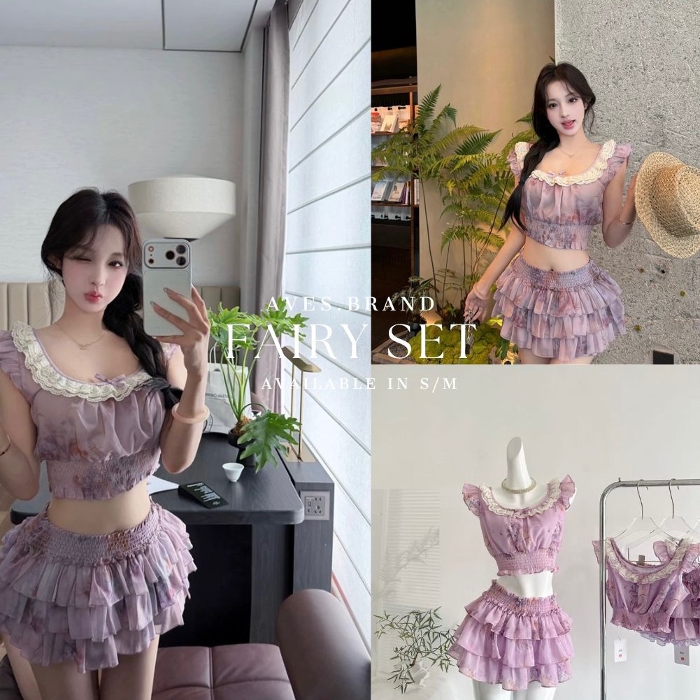 AVES.BRAND FAIRY SET ชุดเซ็ตเสื้อกระโปรง ชีฟองสีม่วง หวานละมุน