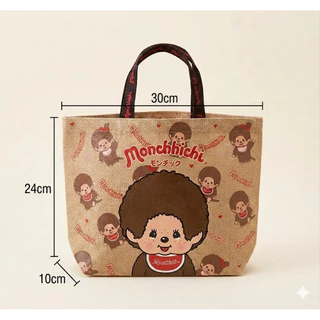 ถุงผ้า ถุงช็อปปิ้ง Monchhichi คล้องแขน ใบเล็ก ผ้ากระสอบหนา