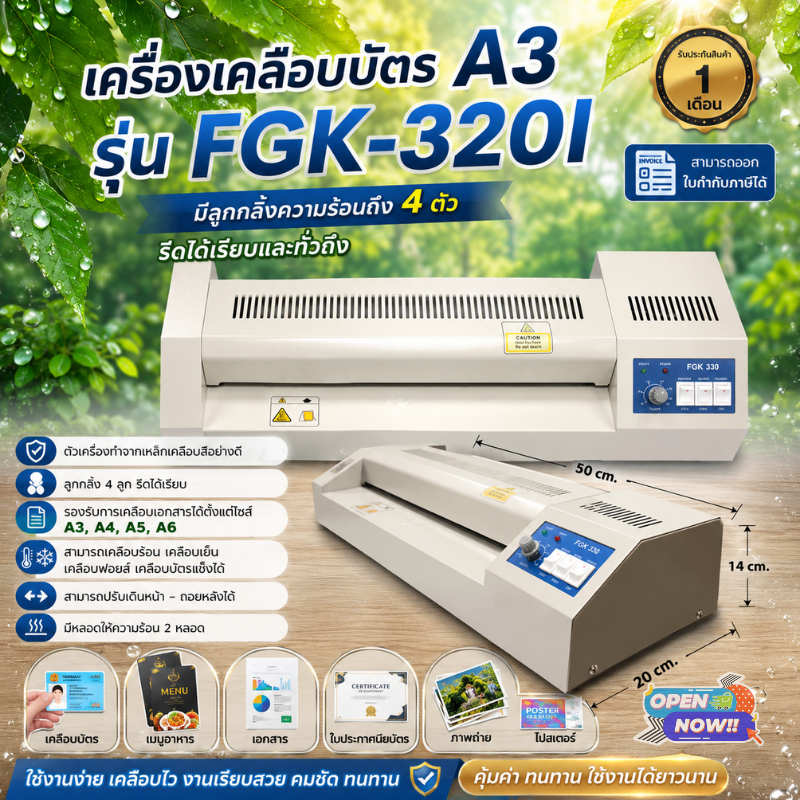 เครื่องเคลือบบัตร A3 รุ่น FGK-320I เครื่องเคลือบเอกสาร Laminator A3 เคลือบบัตร ที่เคลือบเอกสาร