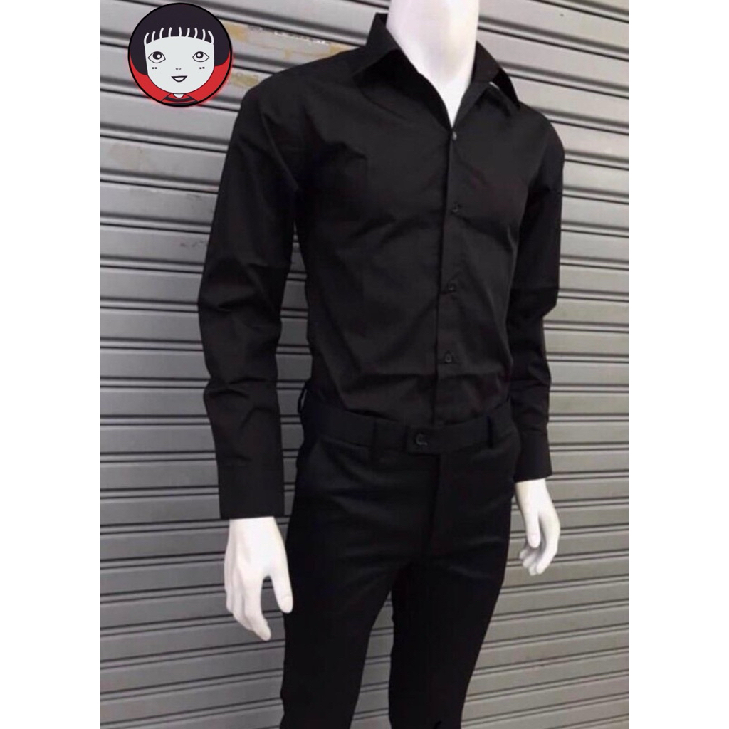 “สีดำ slim”เสื้อเชิ้ตแขนยาวผู้ชาย ไม่มีกระเป๋า(อก 36-50 นิ้ว)