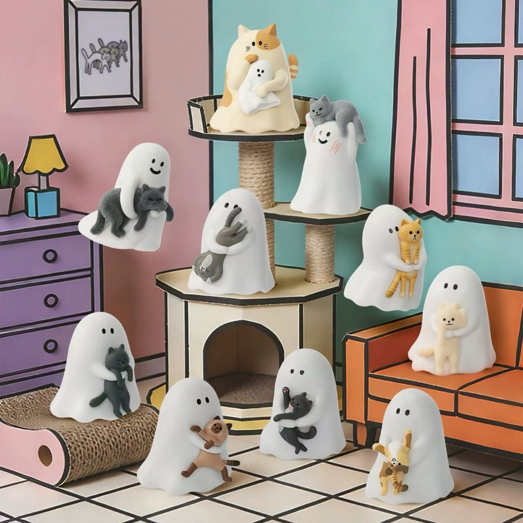 ส่งจากไทย👻กล่องสุ่มโมเดลผีน้อยโชว์แมว กล่องสุ่ม (1ชิ้น) โมเดลแมวน่ารัก ตุ๊กตามาดูแมวเราสิ 77060