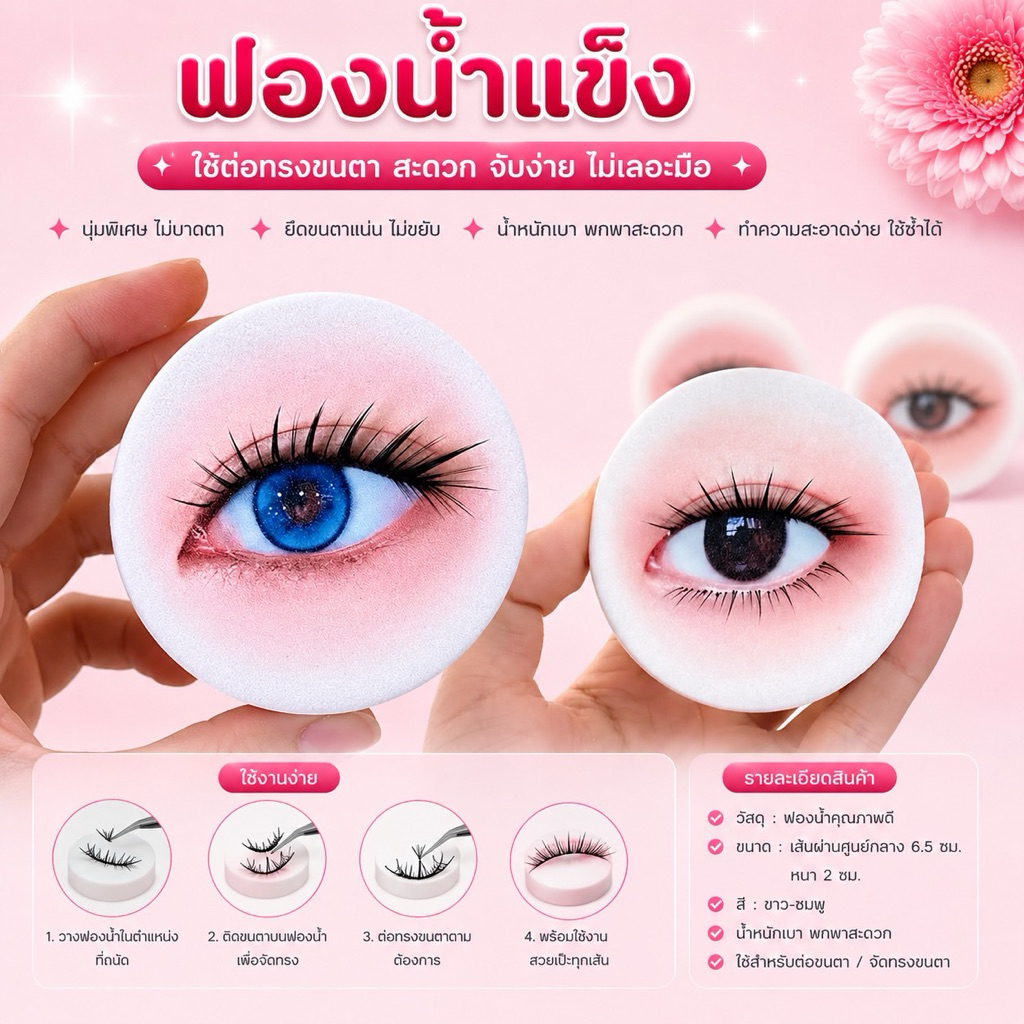 ฟองน้ำรูปตา ใช้ต่อขนตาเพื่อโชว์ผลงาน