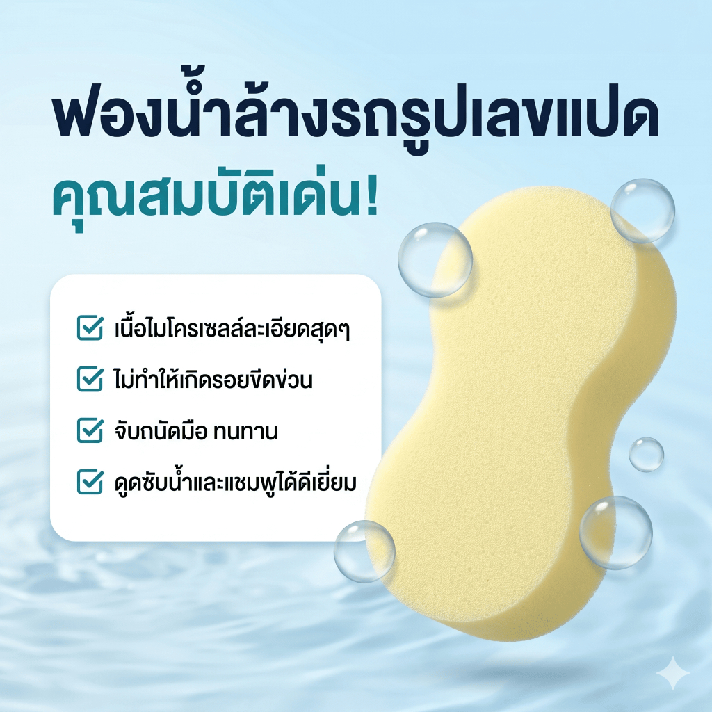 ฟองน้ำล้างรถ เลข 8 เกรด A อย่างดี เนื้อเหนียวนุ่ม อุ้มน้ำเยี่ยม ล้างรถไม่เกิดรอยขนแมว ฟองน้ำอเนกประสงค์