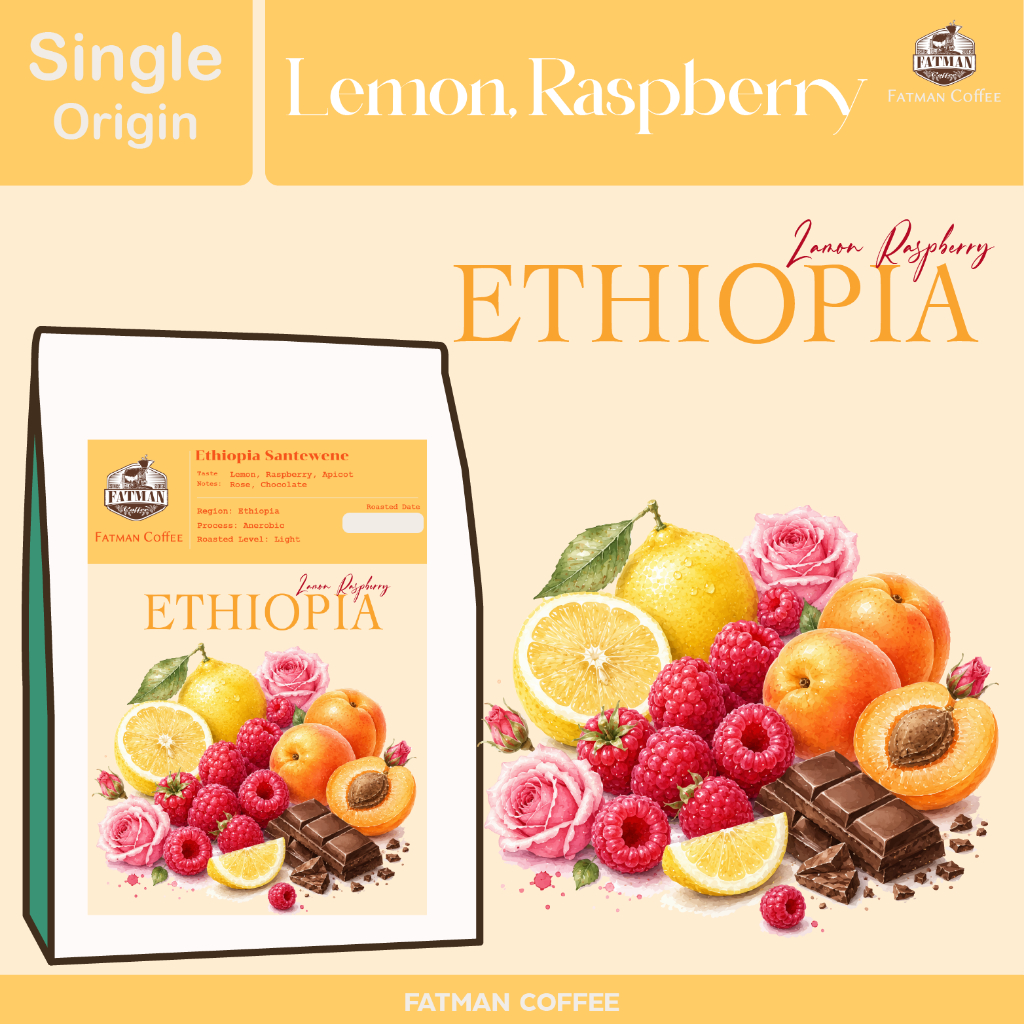 เมล็ดกาแฟคั่วอ่อน Ethiopia Santewene (Lemon, Raspberry)