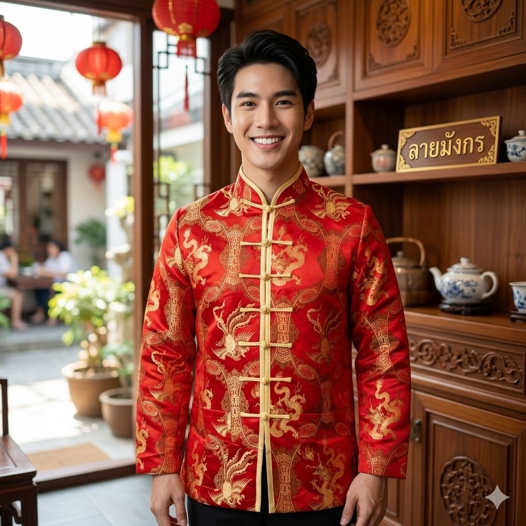 🎉🧧เสื้อฮ่องเต้ลายมังกร เสื้อเจ้าสัวลายมังกร ผ้าซาตินอย่างดี
