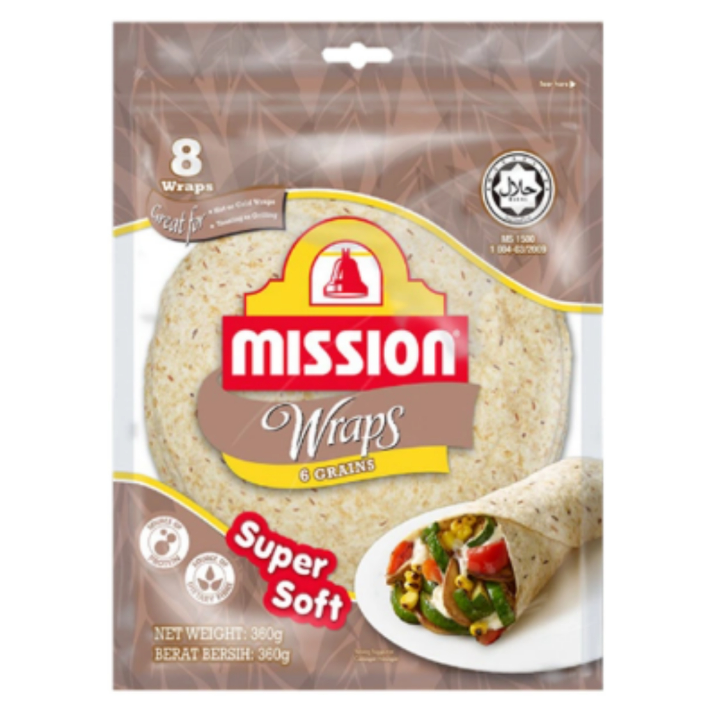 แป้งตอติญ่าสูตรธัญพืช 6 ชนิด (360g) ตรามิชชั่น Mission แป้งห่อสลัด แรพ คลีน อาหารสุขภาพ(8 แผ่นแพ็ค)