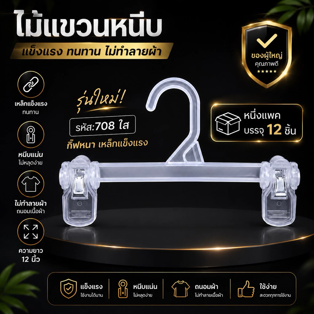 ไม้แขวนหนีบใส708กิ๊ฟหนางานสวย