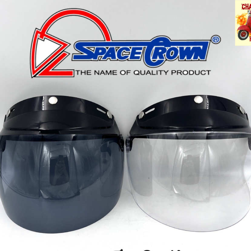 ชิวหมวกกันน็อควินเทจ กระดุม3 เม็ด ยี่ห้อ SPACECROWN งานดีแข็งแรง