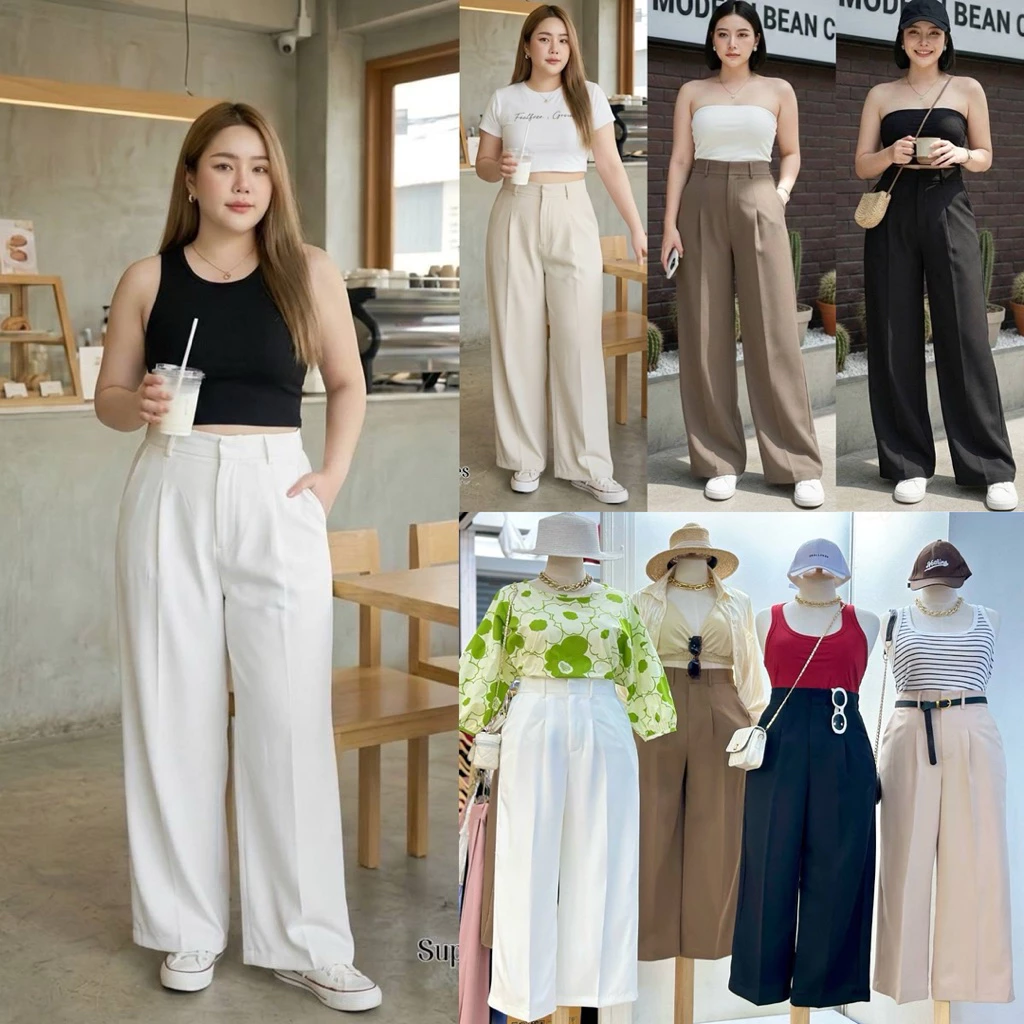 /SC/ Miranda Pants กางเกงทรงกระบอก สาวอวบ มีไซส์เอว32-64 เอวสูง สม็อคหลัง เก็บทรงสวย #ไซส์ใหญ่ พลัสไซส์
