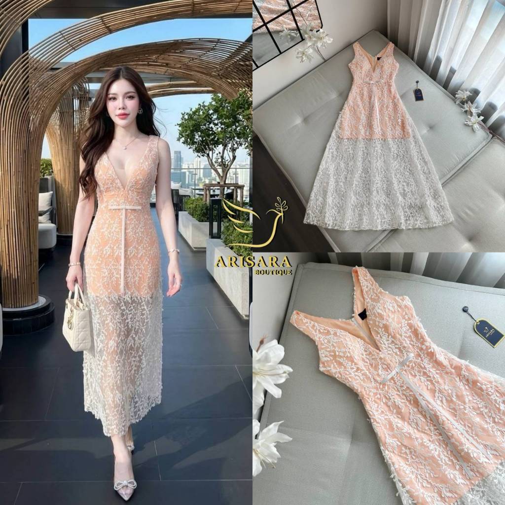 ARISARA ชุดเดรสยาวเรียบหรูดูแพง
