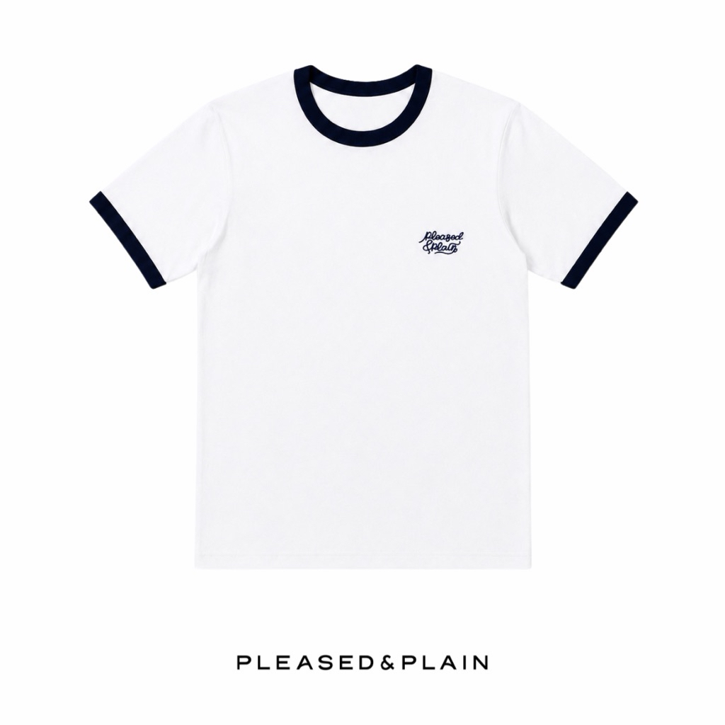 [202] Pleased & Plain Ringer Cropped T-Shirt - Logo - เสื้อยืดริงเกอร์ปักโลโก้ Pleased & Plain