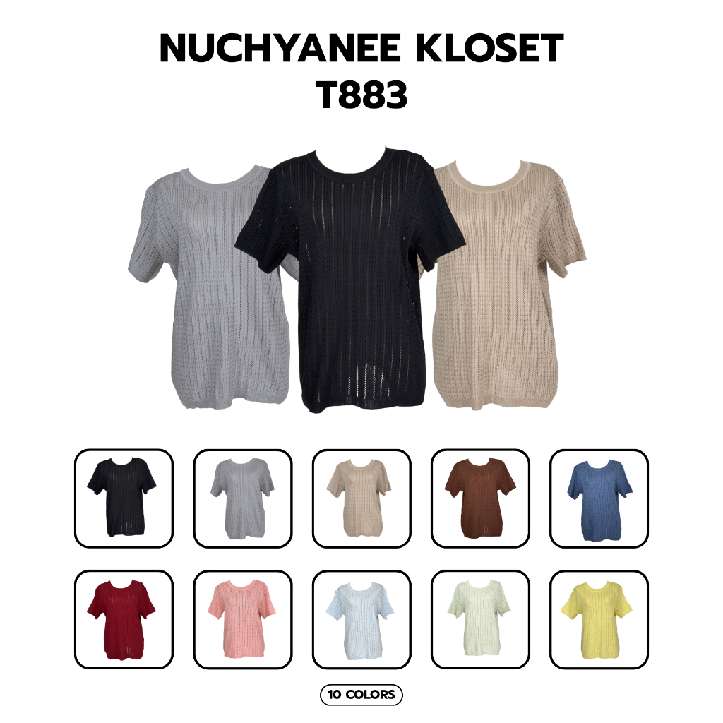 (T883)เสื้อไหมพรมคอกลมผ้าฉลุเนื้อนุ่มนิ่มมากป้าย Nuchyanee