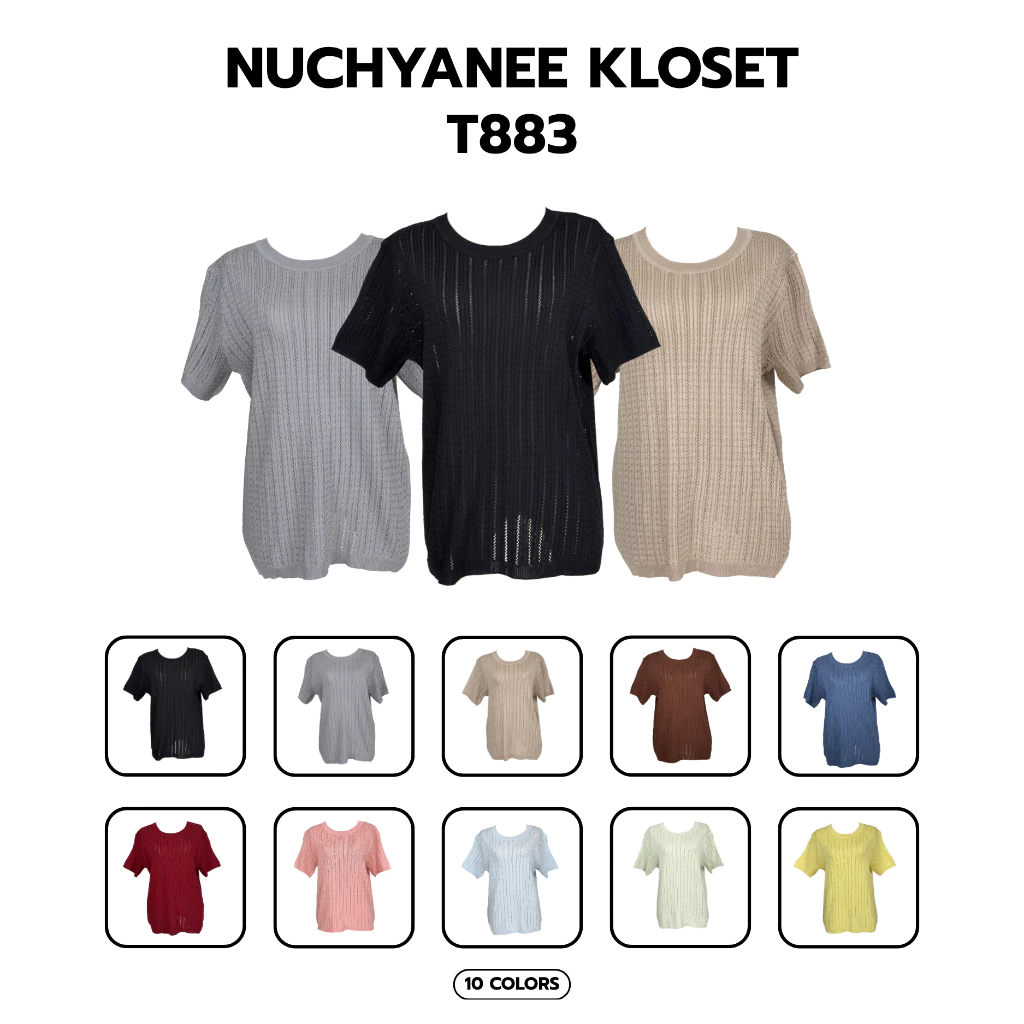 (T883) Mila Knit เสื้อไหมพรมคอกลมผ้าฉลุเนื้อนุ่มนิ่มมากป้าย Nuchyanee