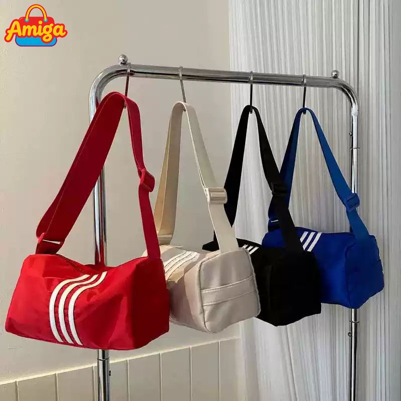 Amiga กระเป๋าสะพายกระเป๋าสะพายข้างผ้า สไตล์เกาหลี เรียบง่าย มีซิป ใบใหญ่ จุของได้เยอะ มี 3 สี
