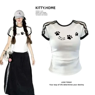 COD พร้อมส่ง เสื้อยืดฤดูร้อนผู้หญิง ดีไซน์ลายริ้วสีตัดกัน สไตล์วินเทจเกาหลี ทรงสวยเข้าทุกชุด ขายดี