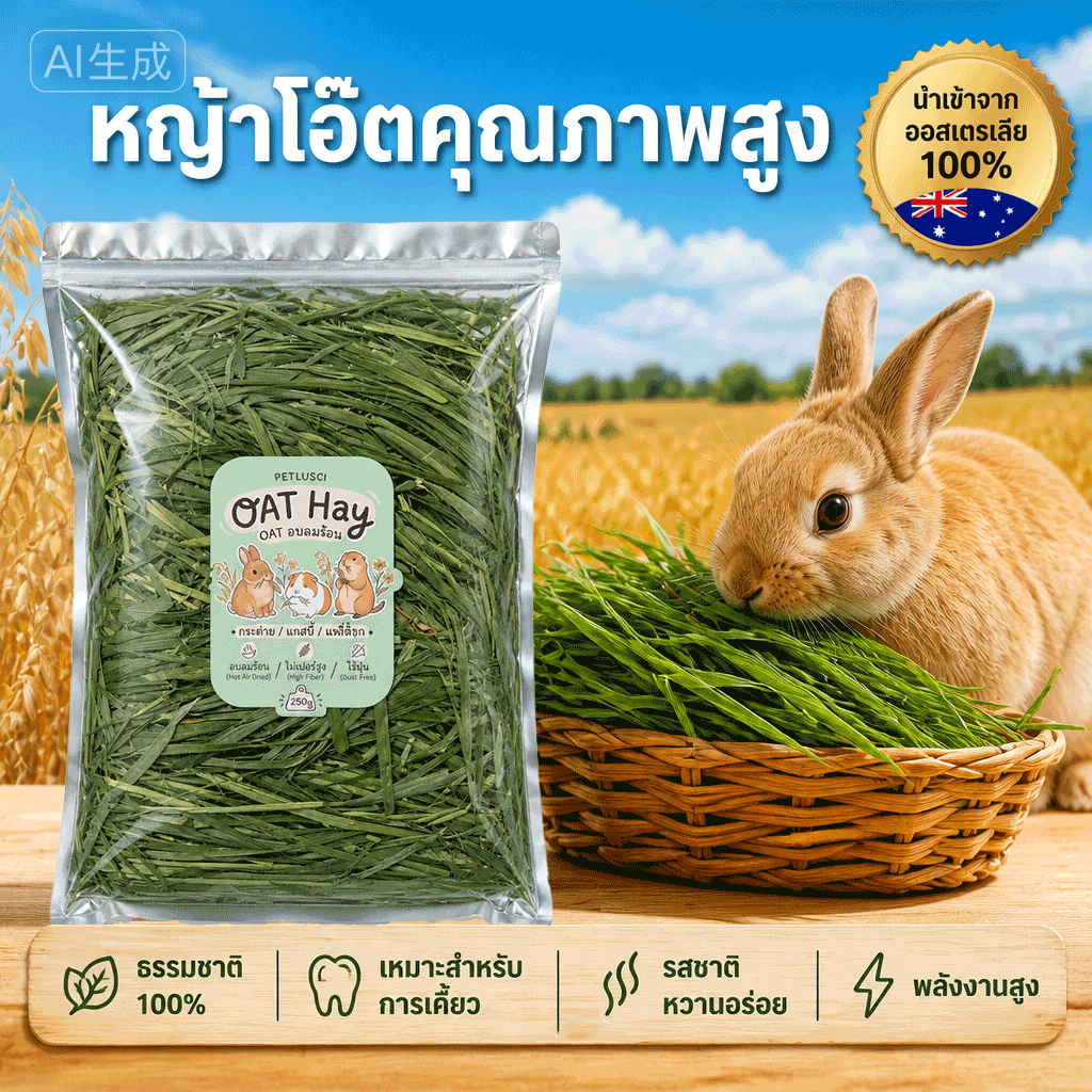 🐇OAT🐹 หญ้าโอ้ตอบลมร้อน หญ้ากระต่าย หญ้าโอ้ต คัดเกรดพรีเมี่ยม ไร้ฝุ่น ใบเยอะ กรอบ หอม 250/500G