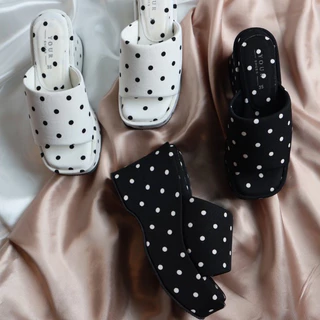 YOURSHOES L10 (เท้าอวบ +1ไซส์) / รองเท้าส้นตึกสูง 4นิ้ว รองเท้าส้นตึกPolkadot
