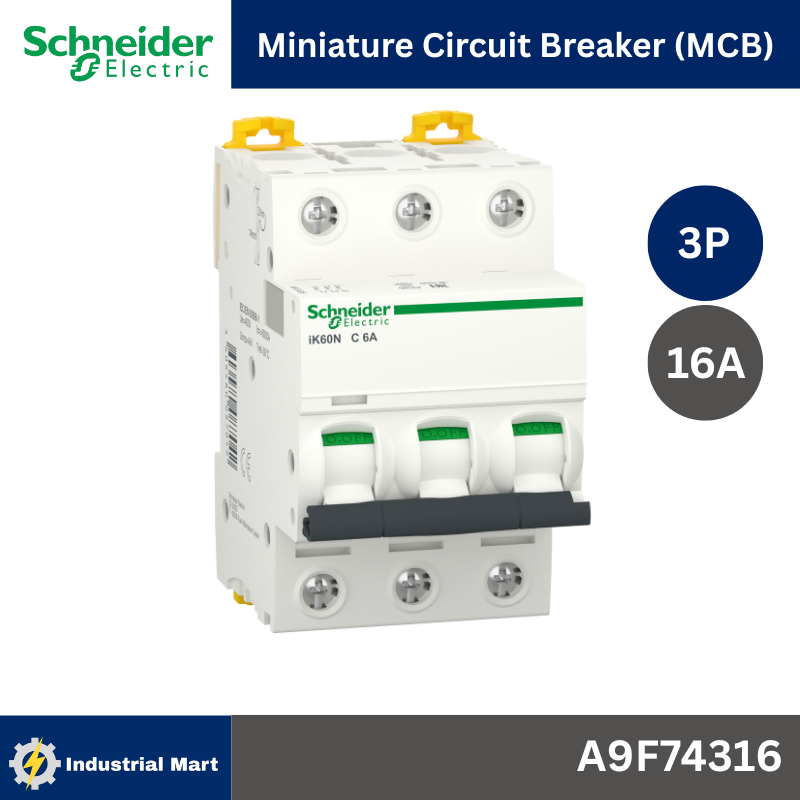 Schneider A9F74316 MCB Acti9 iC60N C-Curve,400VAC,3P 16A 10kA