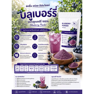 ผงบลูเบอรี่แท้ 100% (Blueberry Powder) 🍇 ขนาด 100กรัม / ซอง