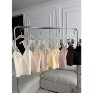 PTD397 CorsetSatin เสื้อสายเดี่ยวซาตินแต่งลูกไม้PROMTHONG